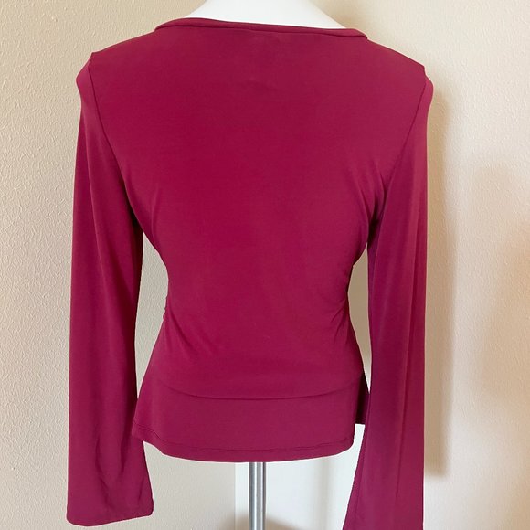 Express Wine Colored Silky Wrap Front Top - Size L - Picture 3 of 6